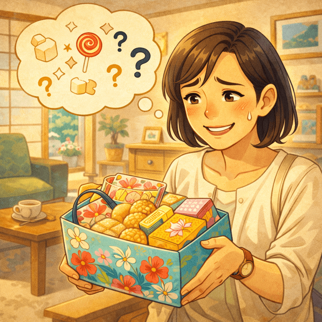 お土産に困った表情