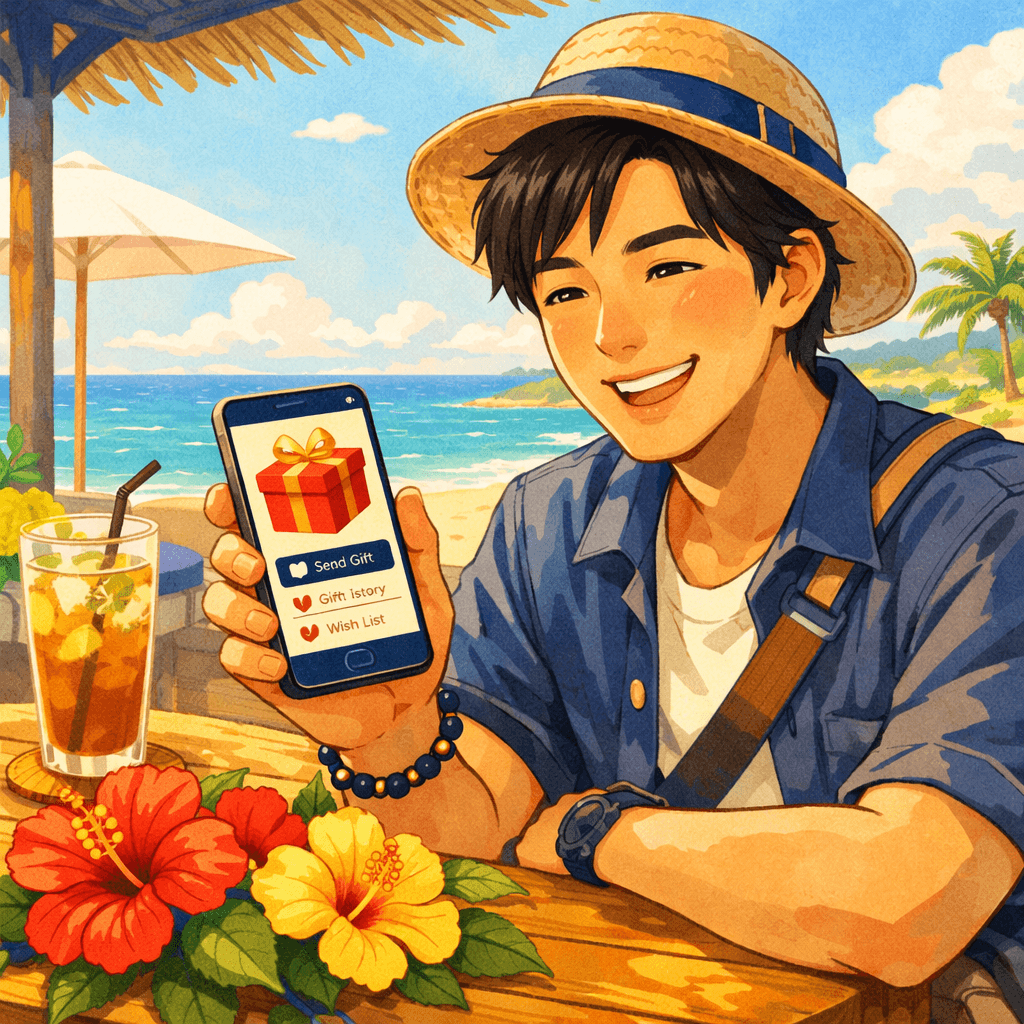 ビーチでスマホからギフトを贈る